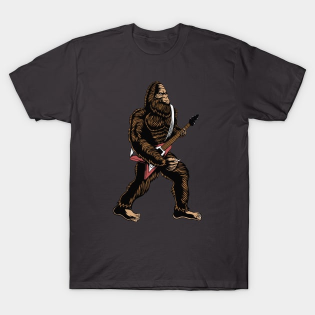 Rock & Roll Guitarist Bigfoot Playing Electric Guitar T-Shirt by Etopix